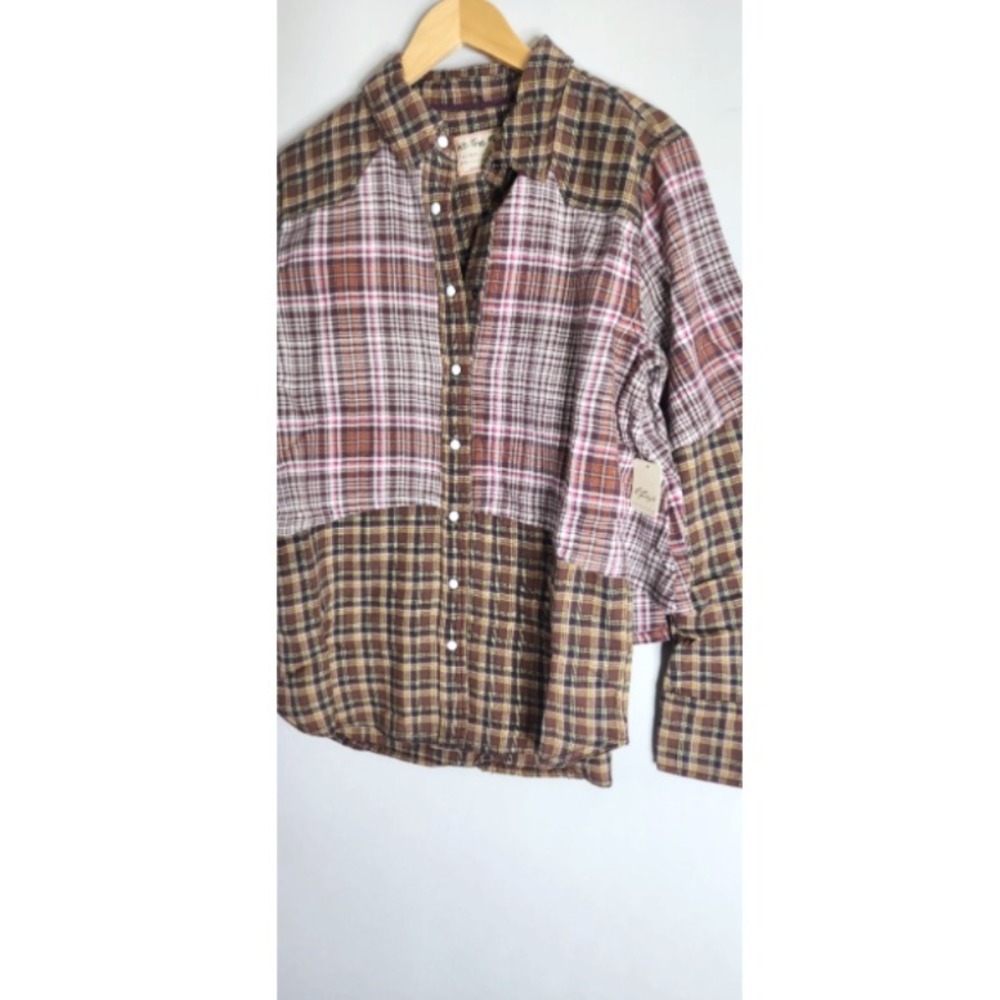 NWT Free People Layer It Up Plaid Top Womens Small Snap Overlay Long Sleeve $168 - Picture 6 of 12